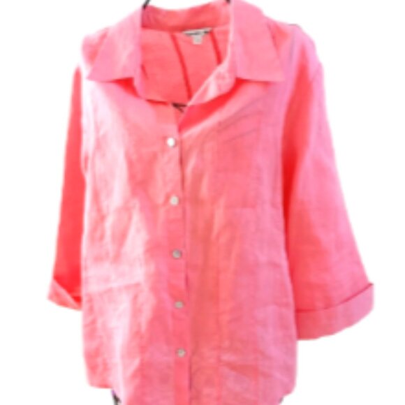 NWOT Linen 3/4 Cuffed Sleeve Button up Fitted Shirt Mother of Pearl Buttons XL - Picture 1 of 14